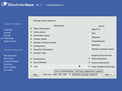 Package group selection