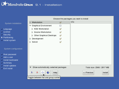 individual package selection, grouped