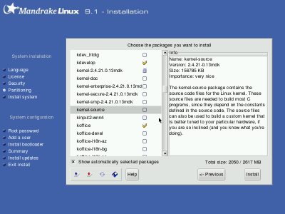 individual package selection, flat list